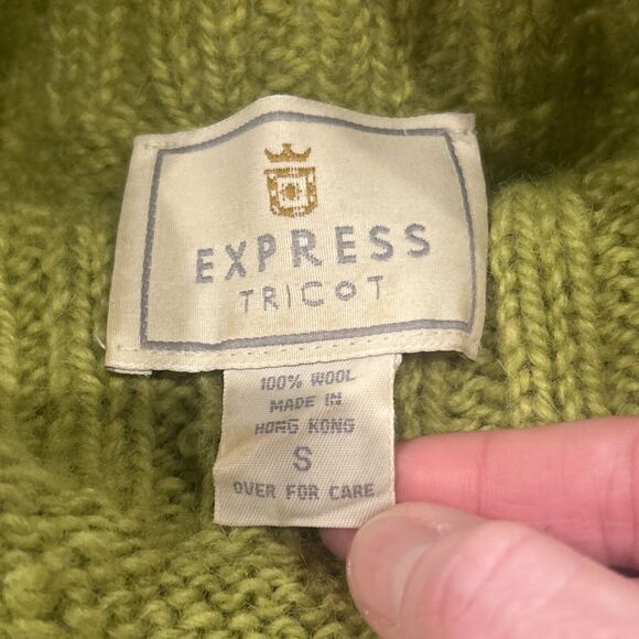 Vintage Express Tricot Wool Sweater Womens Small Green Cream Floral Knit - Picture 2 of 5